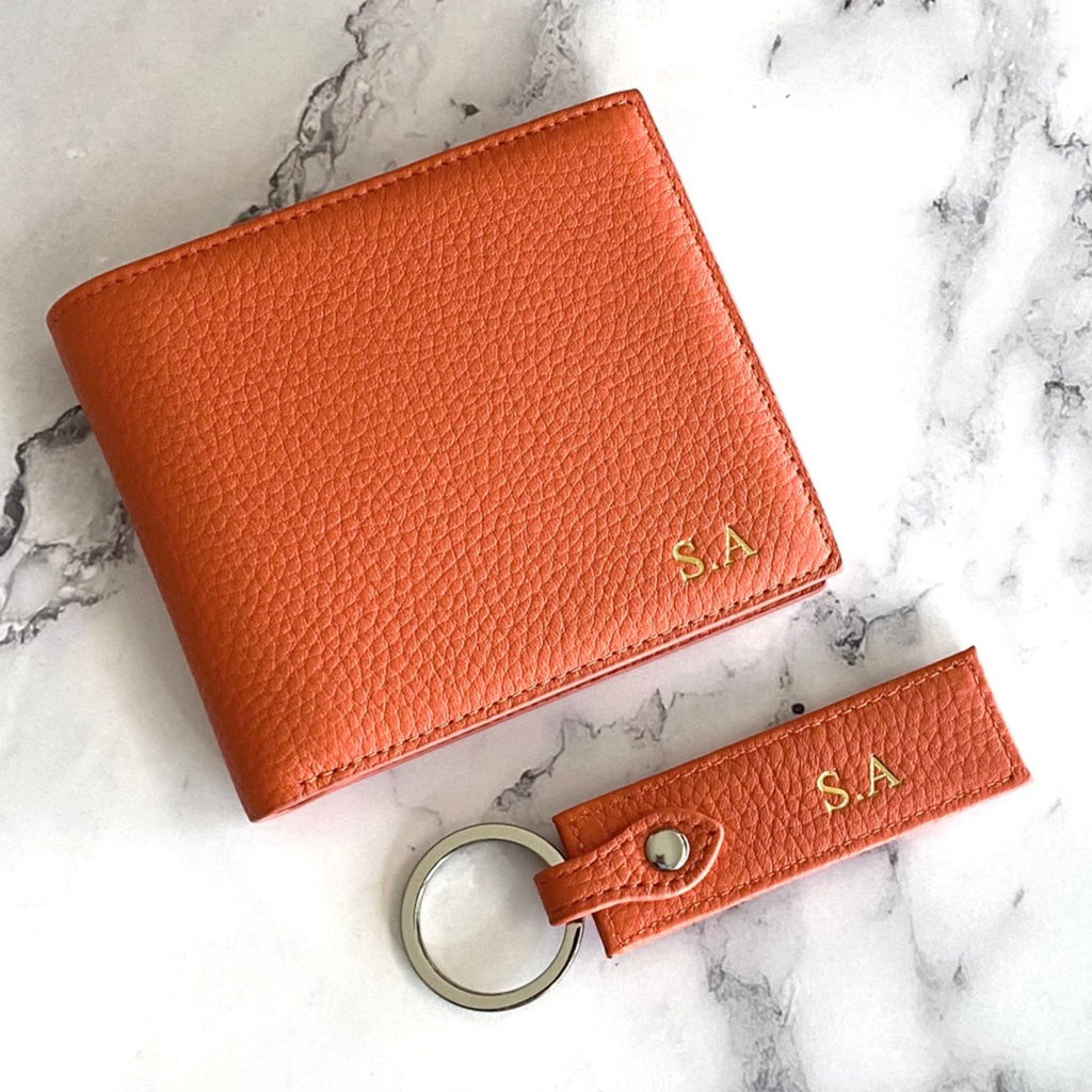 Unique Gift for men orange leather wallet Set in Dubai